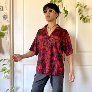 Vintage Y2K Silk Abstract Print Shirt